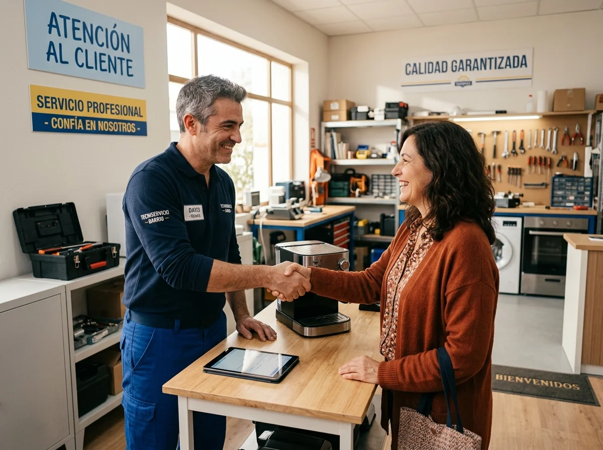 Comerciante y hostelero local atendiendo a sus clientes en Barcelona